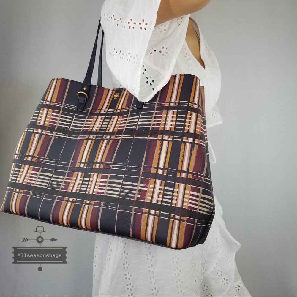 Tory Burch Kerrington Square Tote Philly Plaid Bag - Picture 2 of 8